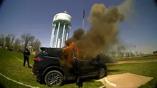 Bodycam footage shows police officers rescue man from burning vehicle in Town of Tonawanda