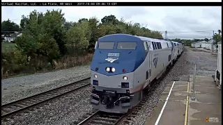 4 Amtrak, La Plata, MO, 2017-10-04 Southwest Chief, w/ 3 Amtrak and several freights