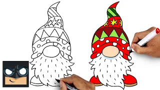 How To Draw Christmas Gnome | Christmas Draw & Color Tutorial