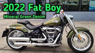 Fat Boy 2022 Mineral Green Denim Walkaround Close up details