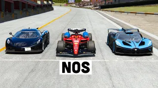 Ferrari F1 2023 WITH NOS vs Bugatti Bolide vs Koenigsegg Jesko Absolut at Special Stage Route X