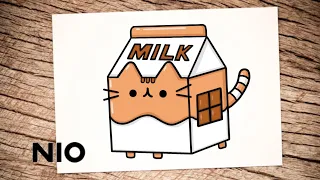 How To Draw Pusheen Cat - Chocolate Milk |  Step by Step | NIO