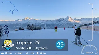 Skiing Mayrhofen - Ski Slope 29 - Family descent to Horbergbahn | Zillertal 3000 | With GPS stats