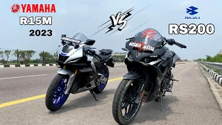 yamaha R15m 2023 vs Bajaj pulsar rs 200 | the battle never ends 🤔 | top end race