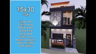 15X30 Feet | 450 sqft Small House Design with Modern Elevation | Tiny House Ideas | 4.5 X 9.0 House