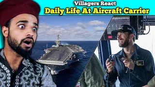 Villagers React To A day in life of an Aircraft Carrier Hangar in Middle of the Ocean !Tribal People