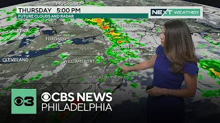 Scattered storms have potential for heavy downpours and strong winds around Philadelphia Thursday