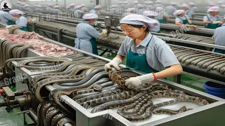 Fábrica procesamiento serpientes - Millones de serpientes por carne, pieles por botas y bolsos