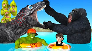 Scary Teacher 3D Kong Gorilla Rescue NickHulk and Tani in Pool with Siren Head Mods Hulk Ride Dino