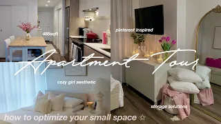 FURNISHED APARTMENT TOUR (485sqft) 🎀🪞 how to decorate & organize small space ~pinterest inspired~