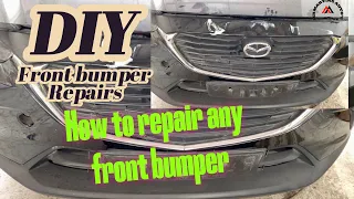 HOW TO (DIY) FIX A FRONT BUMPER # DAMAGED MAZDA CX 3 FRONT BUMPER # GRILL REPLACEMENT