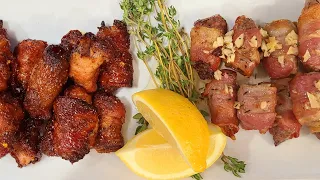 #steak #airfry #bacon Delicious Bacon Wrapped Steak Bites|Two Ways