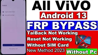 Vivo FRP Bypass Android 13 TalBack Not Working | Reset Not Working | Without SIM Card | Without Pc