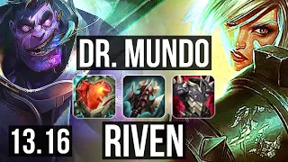 DR. MUNDO vs RIVEN (TOP) | Rank 4 Mundo, Godlike | EUW Challenger | 13.16