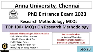 Top 100+ MCQs On Research Methodology|PhD Entrance Test At Anna University 2023|