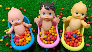 Satisfying ASMR Video I Mix Candy in Three Baths with Magic 3 Dolls & Magic Rainbow M&M's