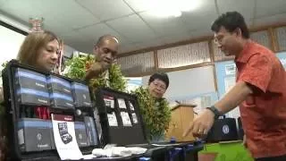 Fijian Minister Hon. Jone Usamate receives Water Quality Testing Equipment.