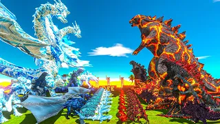 Ice Dragon + Team Ice + ICE Ghidorah VS FIRE Godzilla + Team Lava + VOLCANO Godzilla