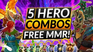 5 HERO COMBOS for FREE MMR - MOST BROKEN LANE and GAME Combos - Dota 2 Guide 7.35B