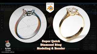 3D Diamond gold ring tutorial modeling and render using Blender 3.0