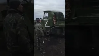 A BM-21 Grad pattern MRL abandoned by Russian forces then captured by local TDF.