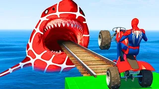 Spider Shark  Showdown: Spider-Man Rides with Sharks and Rainbow in Superhero GTA V Madness!