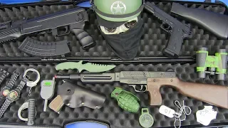 Toys Guns ! Box Of Toys with Realistic Police Military Toy Guns Equipment Black AK-47