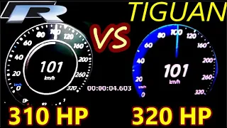 VW tiguan R320 hp  vs VW Golf R 310 HP DragRace Sound 0-200 100-200km/h