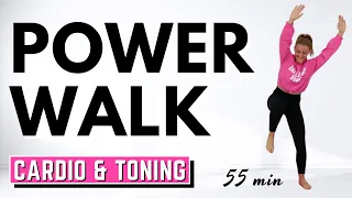 🔥55 Min POWER WALK for FAT BURN & TONING🔥ALL STANDING🔥NO JUMPING🔥STEADY STATE CARDIO WORKOUT🔥