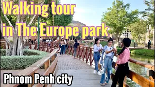 Walking tour The Europe park, Borey Beng Huoth in Phnom Penh city of Cambodia [4K]