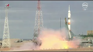 Blastoff! Russian Soyuz rocket launches crew to space station, including 1st Belarusian in space