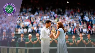 Novak Djokovic chats with Duke and Duchess of Cambridge following Wimbledon 2019 win