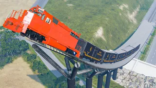 Orange Trains vs Giant Massive Ramp NSL36 - BeamNG OMDs