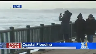 Onlookers Enjoy Waves Leftover From Storm In Lynn