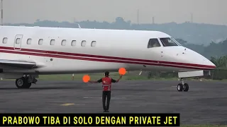Kedatangan Pesawat Jet Pribadi Membawa Menhan Prabowo di Bandara Adi Soemarmo Solo  Hadiri Undangan