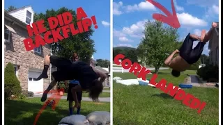 TEACHING MY FRIEND A BACKFLIP/LEARNING HOW TO CORK!