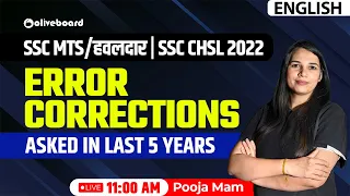 SSC MTS Exam 2022 | English | Error Corrections Asked in SSC MTS In Last 5 years | By Pooja Mam