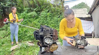 Repairing and restoring the entire burned-out lawn generator engine of the farmer