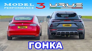 Lamborghini Urus против Tesla Model 3: ГОНКА