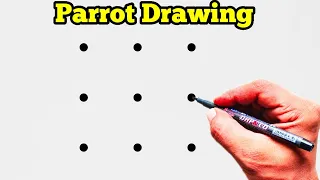 How To Draw Parrot For Beginners | Parrot Drawing From 9 Dots | Bird Drawing | Dots Drawing