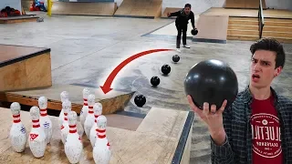 SKATEPARK BOWLING TRICK SHOT BATTLE vs SAM TABOR! *World Record Ending*