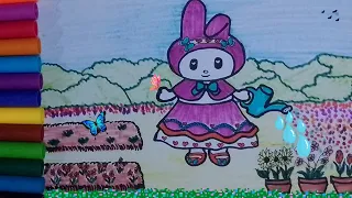 How To Draw MY MELODY Watering the plants on her garden|Drawing and coloring for kids #sanrio