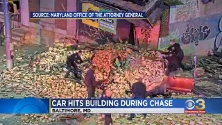 Car hits building during chase in Baltimore