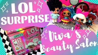 LOL Surprise Furniture Diva's Beauty Salon! Unboxing and Pretend Play!