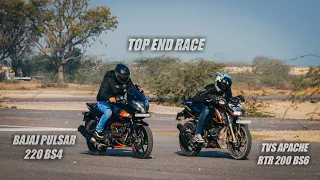 Bajaj Pulsar 220F BS4 vs TVS Apache RTR 200 4v BS6 || Top End Race || Amazing results || Must watch