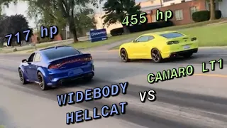 2021 WIDEBODY HELLCAT CHARGER (717hp) VS 2021 CAMARO LT1 (455hp) (Dig & Roll Race!)