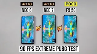iqoo Neo 7 vs iqoo Neo 6 vs poco f5 pubg bgmi test and battery heating test with FPS meter #pubg