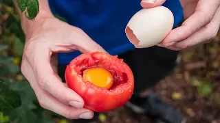 How To Cook An Egg Omelette In A Tomato / Rare Recipe /  Homegrown Garden Ingredients