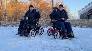 Winter on a power wheelchair. Caterwil 4WD wheelchairs comparison