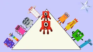 Numberblocks 1 & 2 add when moving up the pyramid from big to small